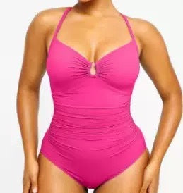 Solid Color Fashion Slim Fit Slimming One-piece Women's Double-shoulder Strap Swimsuit Gronata