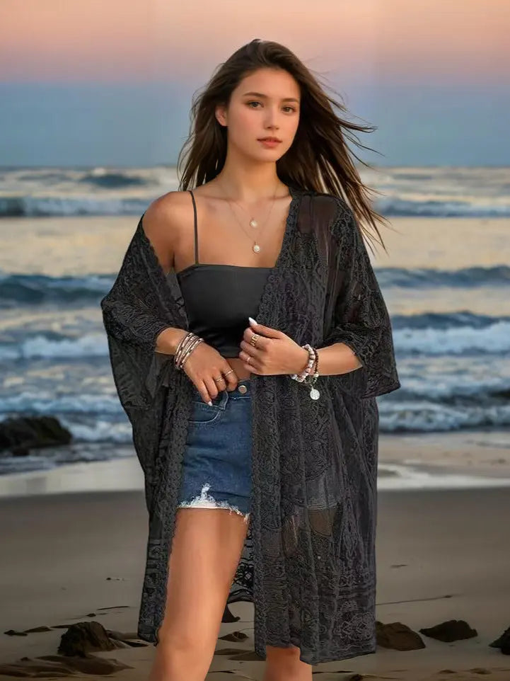 Women's Sexy See-through Water-soluble Lace Embroidered Cardigan Gronata