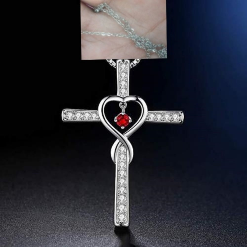 Infinity Love God We Trust Christian Cross Birthstone Crystal Pendant Necklace Colour Gems Zircon Heart Necklace Women Jewelry Gronata