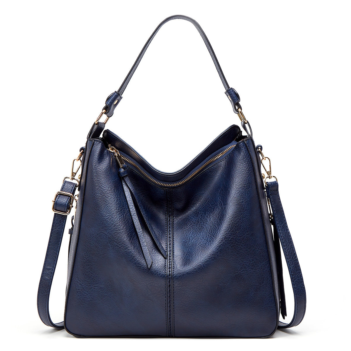 Hobos Zipper Bucket Bags With Adjustable Shoulder-strap Handbags Temperament High Capacity Messenger Shoulder Bag For Women Gronata