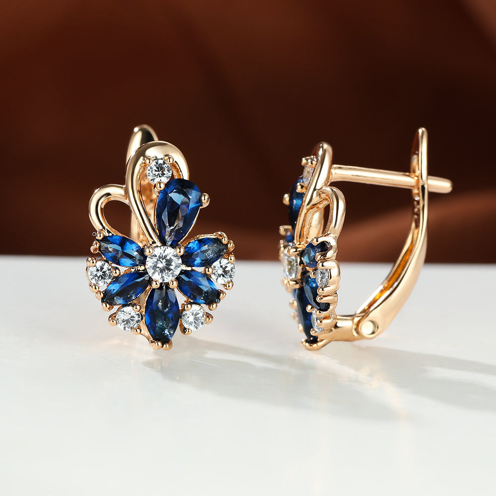 Rose Ring Colorful Flower Drop-shaped Zircon Earrings Gronata
