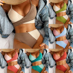 Bikini Patchwork Swimwear Ribbed Women's Swimsuit Knot Back Beachwear Ruched Butt Biquinis Bathing Suits Gronata