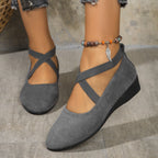 Women's Pointed Toe Wedges Shoes Fashion Cross-straped Flats Casual Pumps Gronata