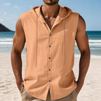 Mens Sleeveless Linen Hooded Shirt Gronata