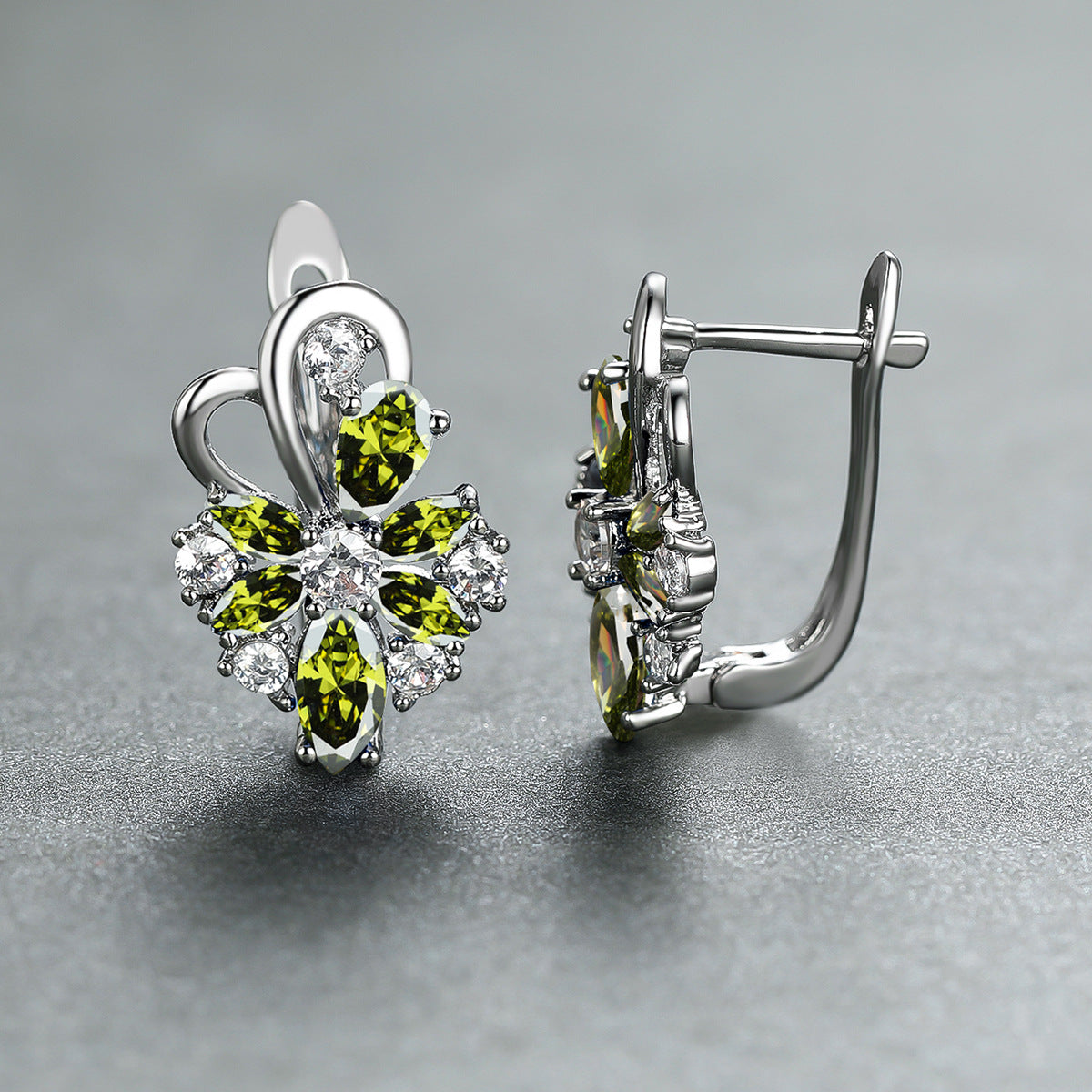 Rose Ring Colorful Flower Drop-shaped Zircon Earrings Gronata