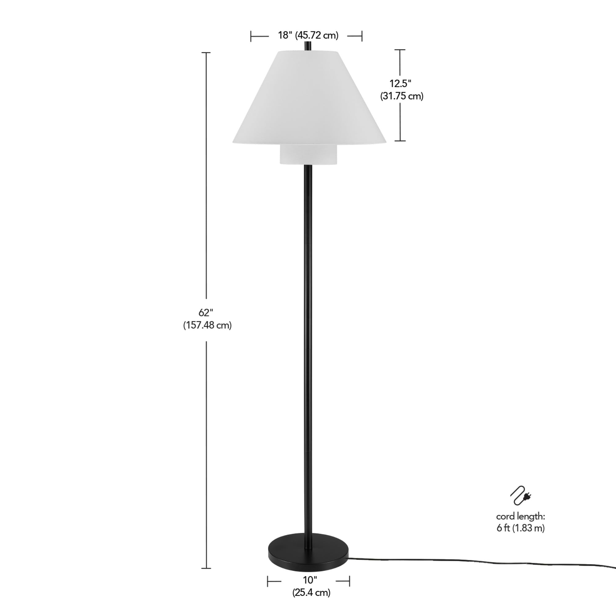 Globe Electric Novogratz x Globe Harrington 65" Floor Lamp, 2-Tone Faux Wood Base, White Fabric Shade, Socket Rotary Switch 67225 Gronata