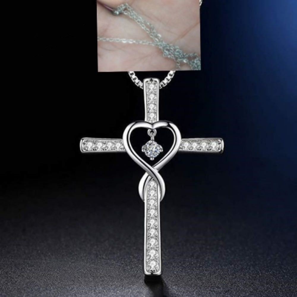 Infinity Love God We Trust Christian Cross Birthstone Crystal Pendant Necklace Colour Gems Zircon Heart Necklace Women Jewelry Gronata