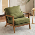 Karl home Accent Chair Wide Armrest Mid-Century Lounge Chair Linen Fabric Armchair with Lumbar Pillow & Solid Wood Frame for Living Room, Bedroom, Balcony, Green Gronata