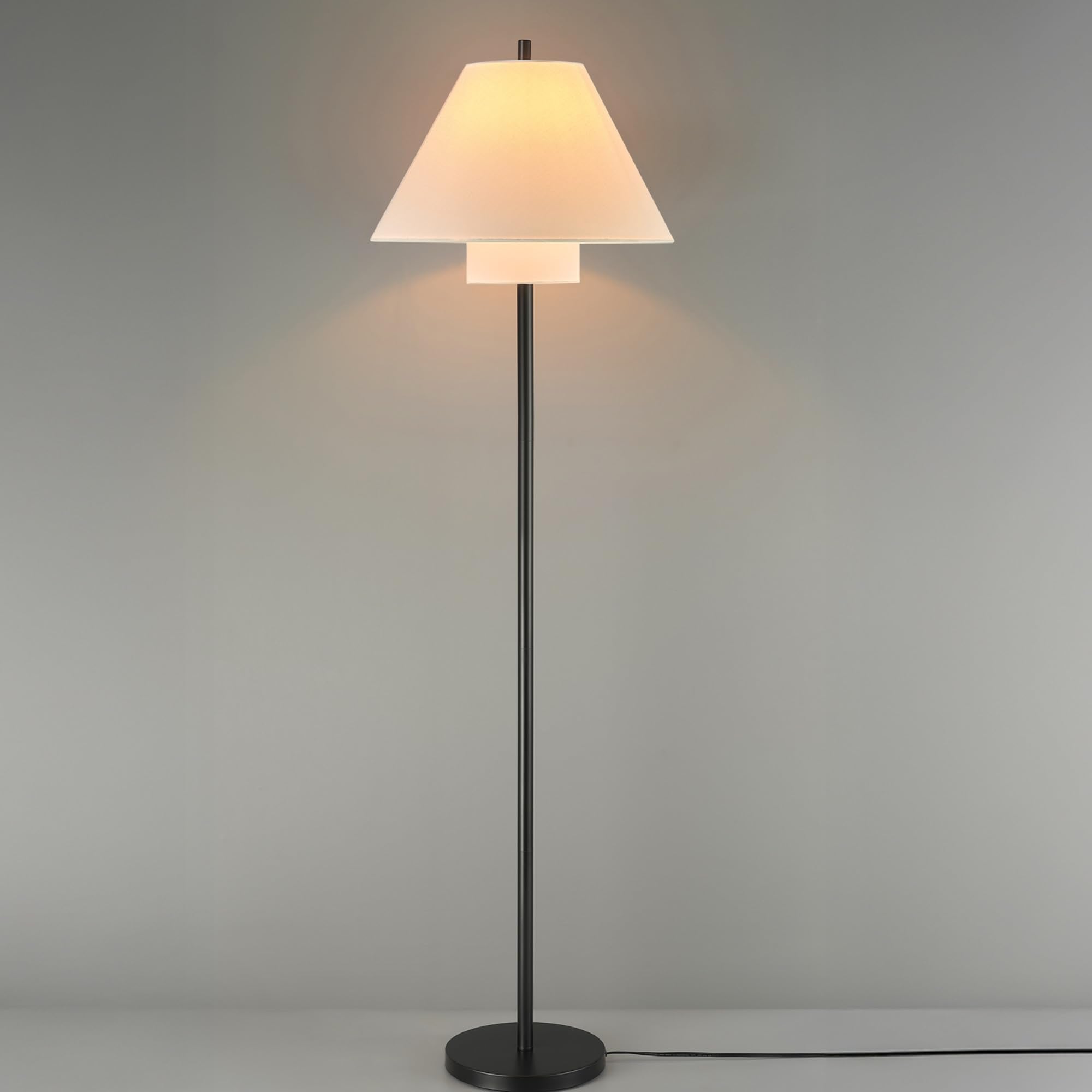 Globe Electric Novogratz x Globe Harrington 65" Floor Lamp, 2-Tone Faux Wood Base, White Fabric Shade, Socket Rotary Switch 67225 Gronata