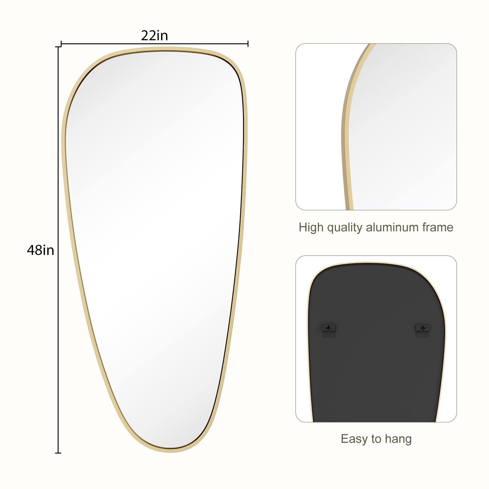 WallBeyond Asymmetrical Mirror, Irregular Mirror Full Length, Boho Wall Mirrors Decorative for Bedroom Living Room Entryway Hall, Mid Century Modern Decor 48" H x 22" W Gronata
