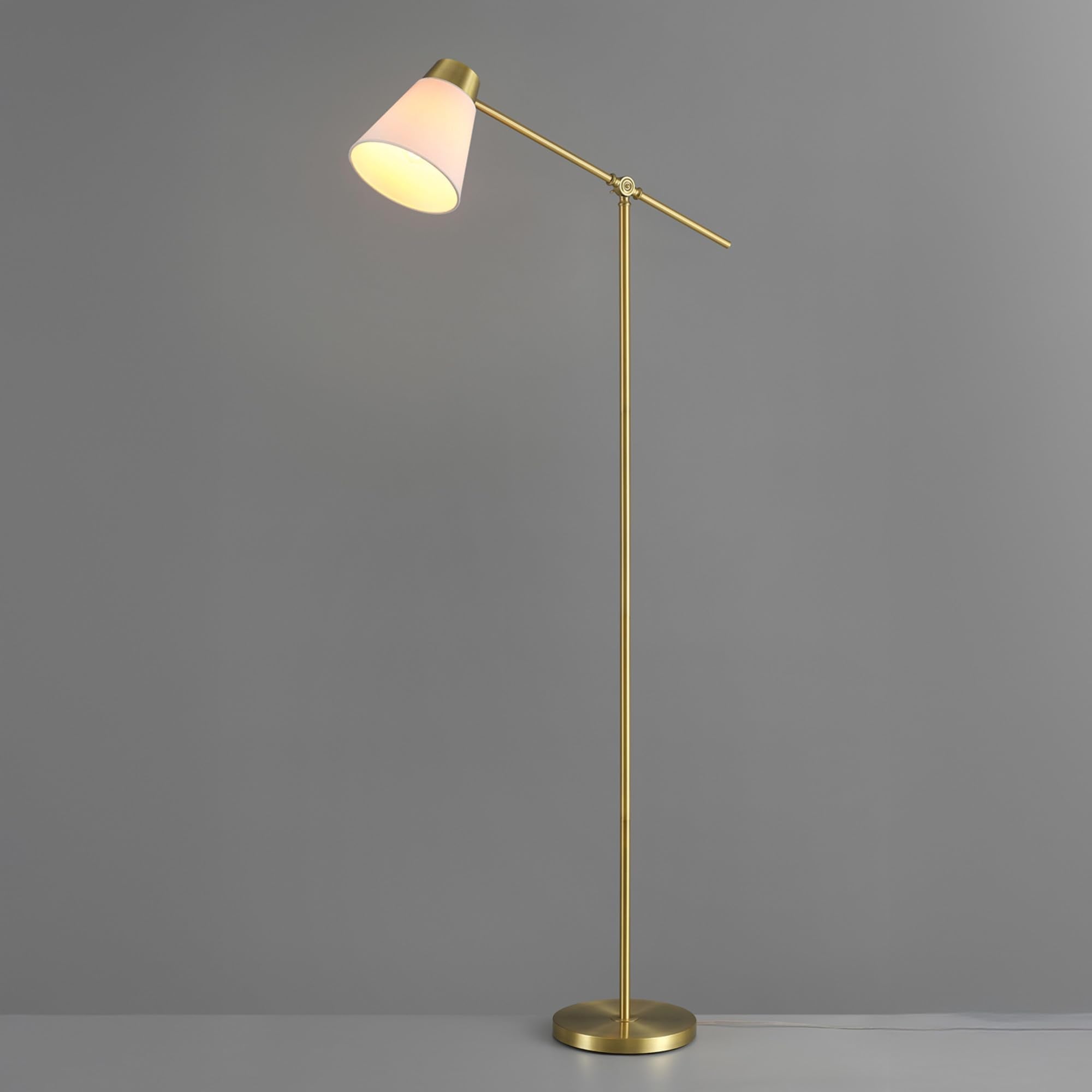 Globe Electric Novogratz x Globe Harrington 65" Floor Lamp, 2-Tone Faux Wood Base, White Fabric Shade, Socket Rotary Switch 67225 Gronata