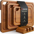 Astercook Deep-Carbonized Bamboo Cutting Boards for Kitchen with Wood Storage Stand, Reversible Charcuterie & Chopping Boards with Juice Grooves and Easy-Grip Handles, Fathers Day Gift for Men Gronata