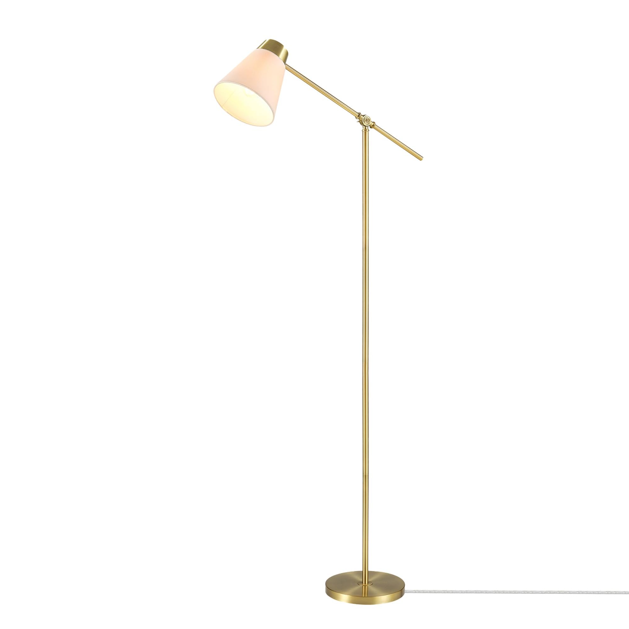 Globe Electric Novogratz x Globe Harrington 65" Floor Lamp, 2-Tone Faux Wood Base, White Fabric Shade, Socket Rotary Switch 67225 Gronata