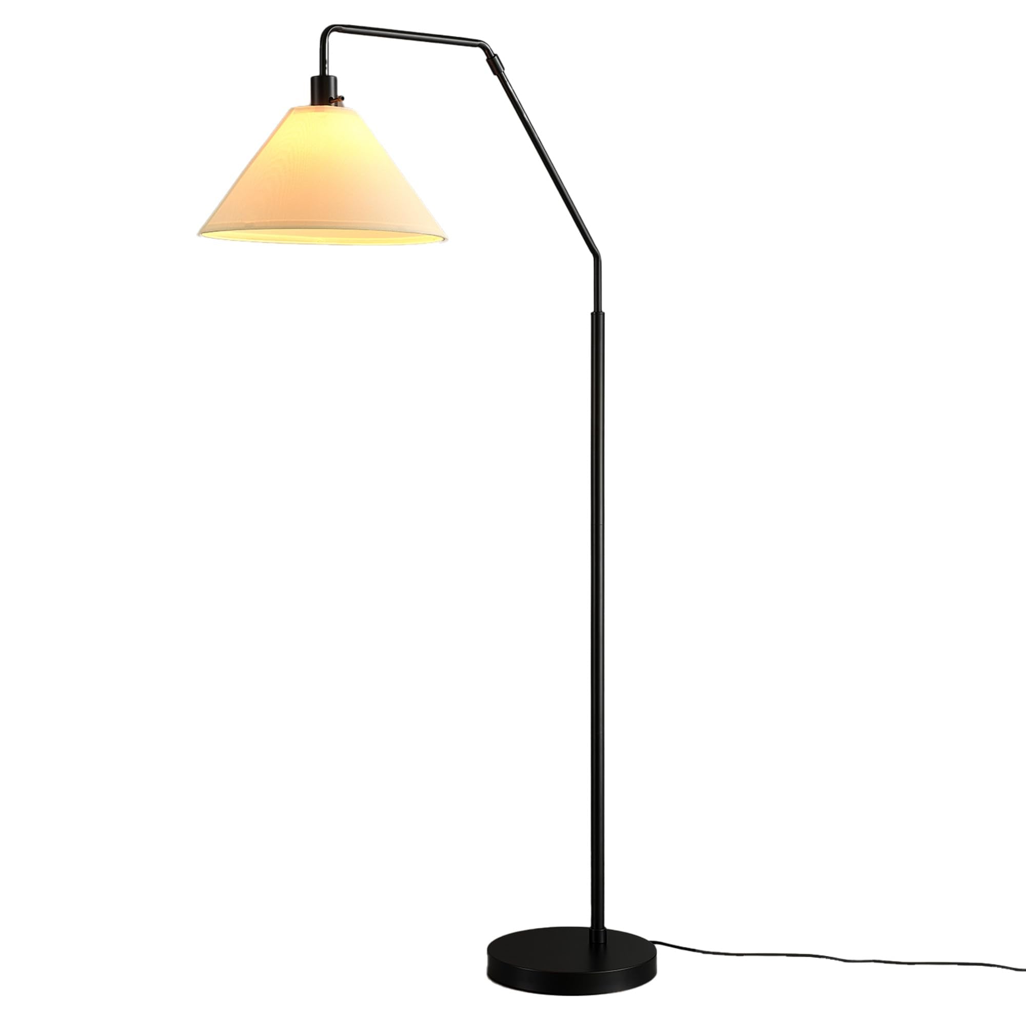 Globe Electric Novogratz x Globe Harrington 65" Floor Lamp, 2-Tone Faux Wood Base, White Fabric Shade, Socket Rotary Switch 67225 Gronata