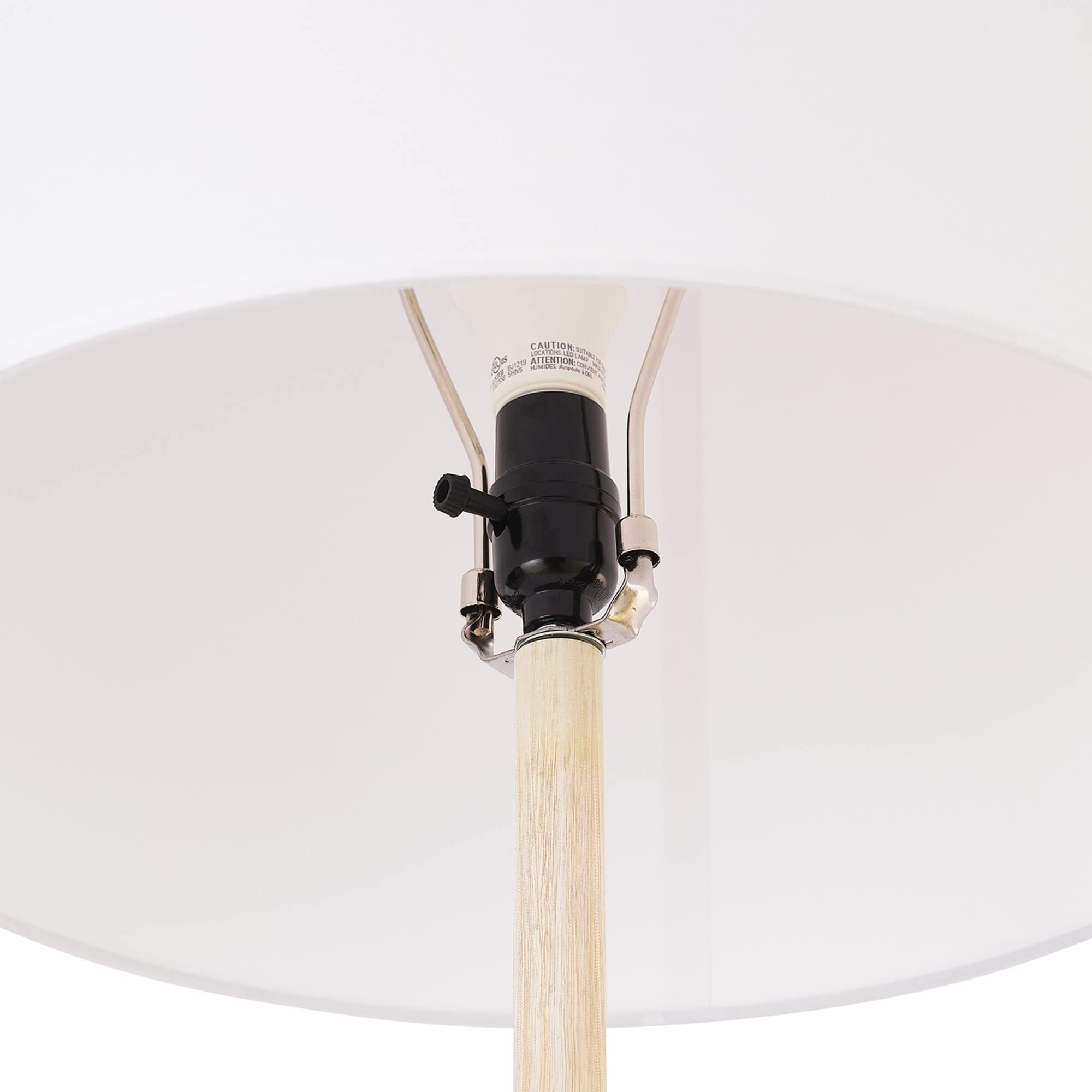 Globe Electric Novogratz x Globe Harrington 65" Floor Lamp, 2-Tone Faux Wood Base, White Fabric Shade, Socket Rotary Switch 67225 Gronata