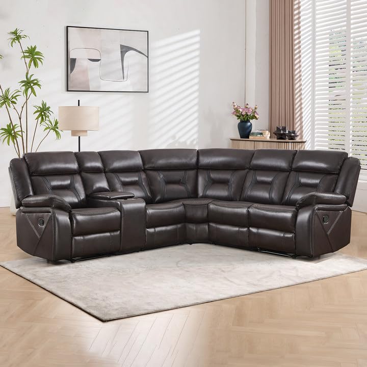 EBELLO Faux Leather Recliner Sofa Furniture Set for Living Room, 2 Recliner Chairs, 3 Seat Reclining Sofa Couch Set for Meeting Room, Brown Gronata