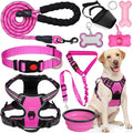 YXFDOYT No Pull Dog Harness Adjustable Collar & Leash Set - Dog Halter Harnesses Collapsible Bowls & Poop Bag Dispenser Muzzle ID Tags Toys Fits Small Medium Large Dogs (Pink-L) Gronata