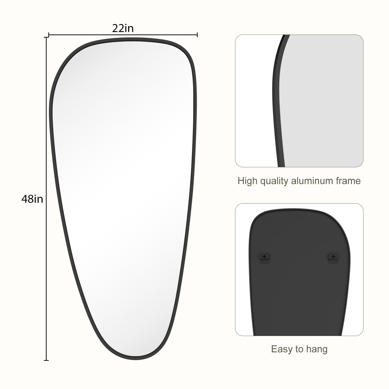 WallBeyond Asymmetrical Mirror, Irregular Mirror Full Length, Boho Wall Mirrors Decorative for Bedroom Living Room Entryway Hall, Mid Century Modern Decor 48" H x 22" W Gronata