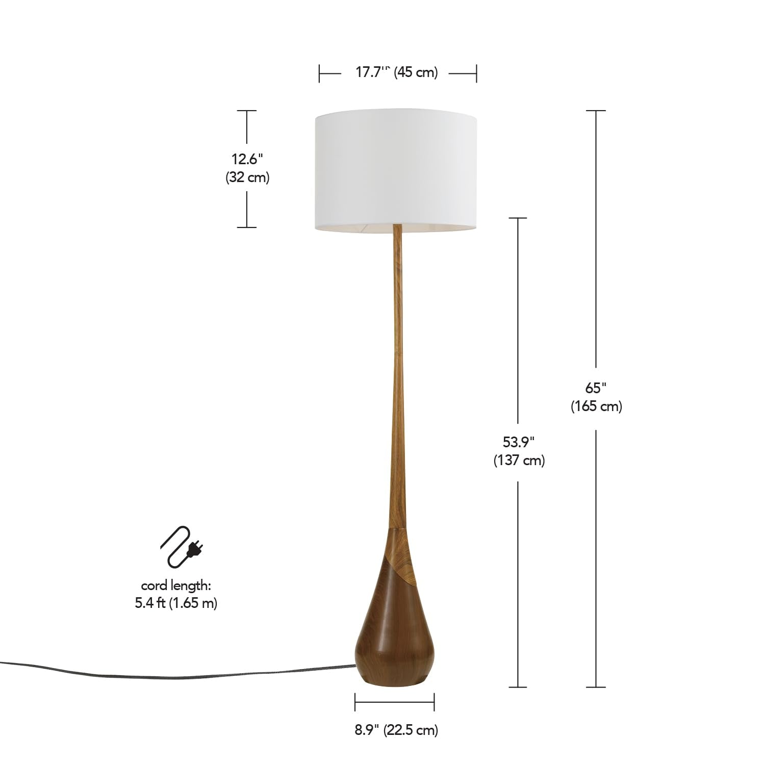 Globe Electric Novogratz x Globe Harrington 65" Floor Lamp, 2-Tone Faux Wood Base, White Fabric Shade, Socket Rotary Switch 67225 Gronata
