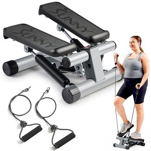 Sunny Health & Fitness Mini Steppers for Exercise at Home, Stair Step Workout Machine with Resistance Bands, Full Body Cardio Equipment with Digital Monitor - No. 012 -S Gronata