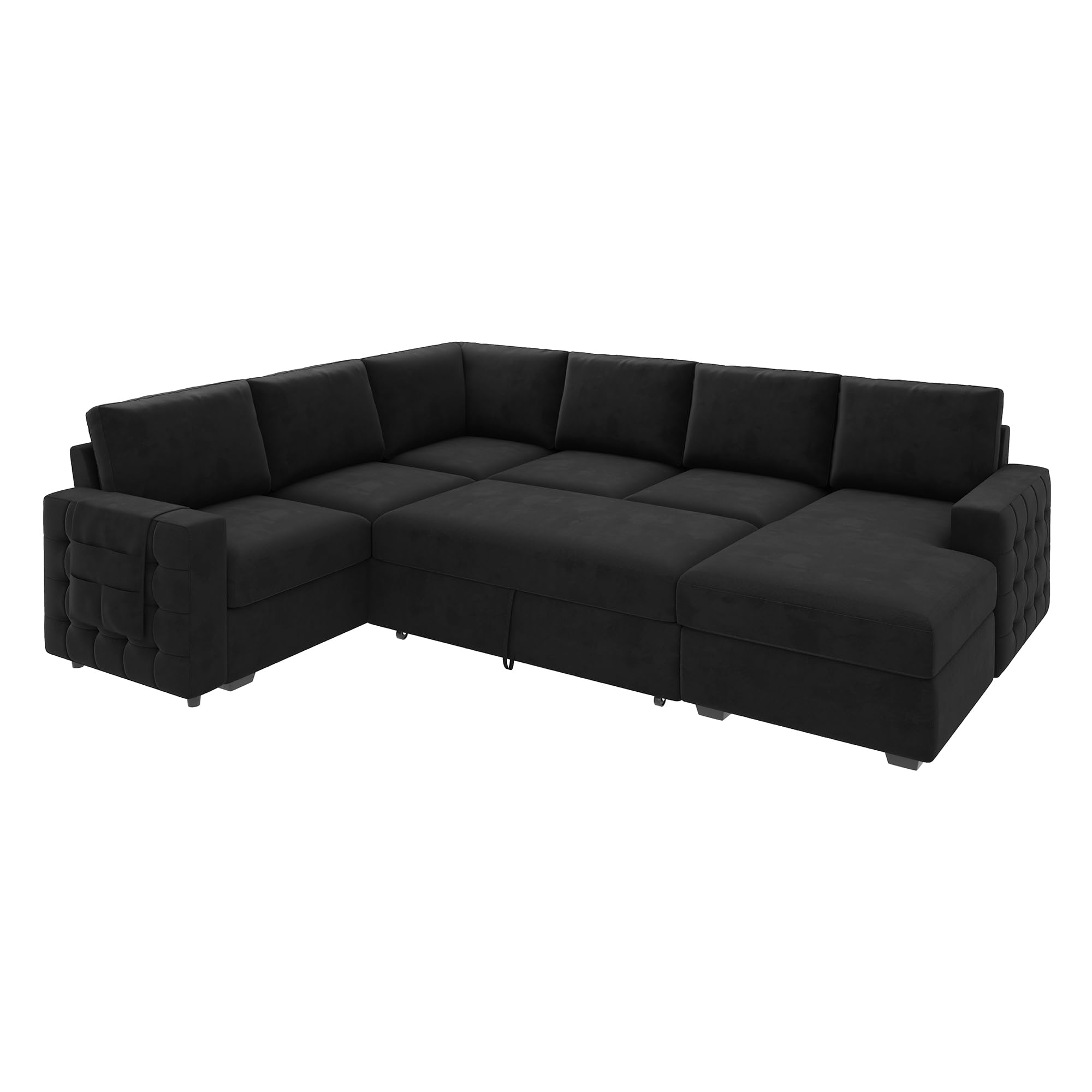 HONBAY Sectional Sleeper Sofa with Pull Out Bed U-Shape Sectional Couch Sleeper Bed with Storage Chaise 6 Seater Sleeper Sectional Sofa, Light Grey Gronata