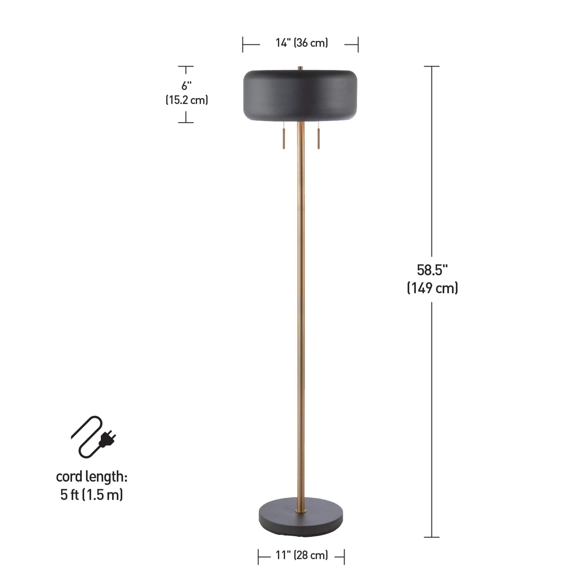 Globe Electric Novogratz x Globe Harrington 65" Floor Lamp, 2-Tone Faux Wood Base, White Fabric Shade, Socket Rotary Switch 67225 Gronata