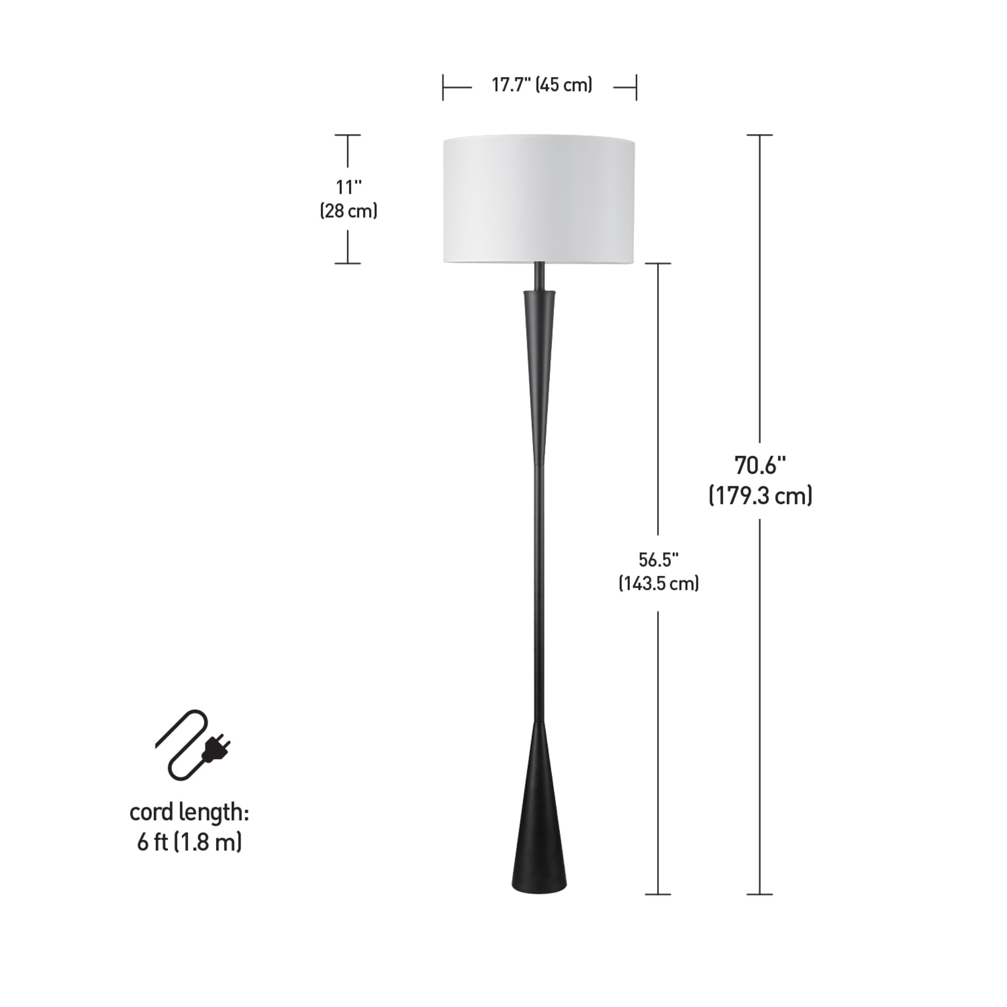 Globe Electric Novogratz x Globe Harrington 65" Floor Lamp, 2-Tone Faux Wood Base, White Fabric Shade, Socket Rotary Switch 67225 Gronata