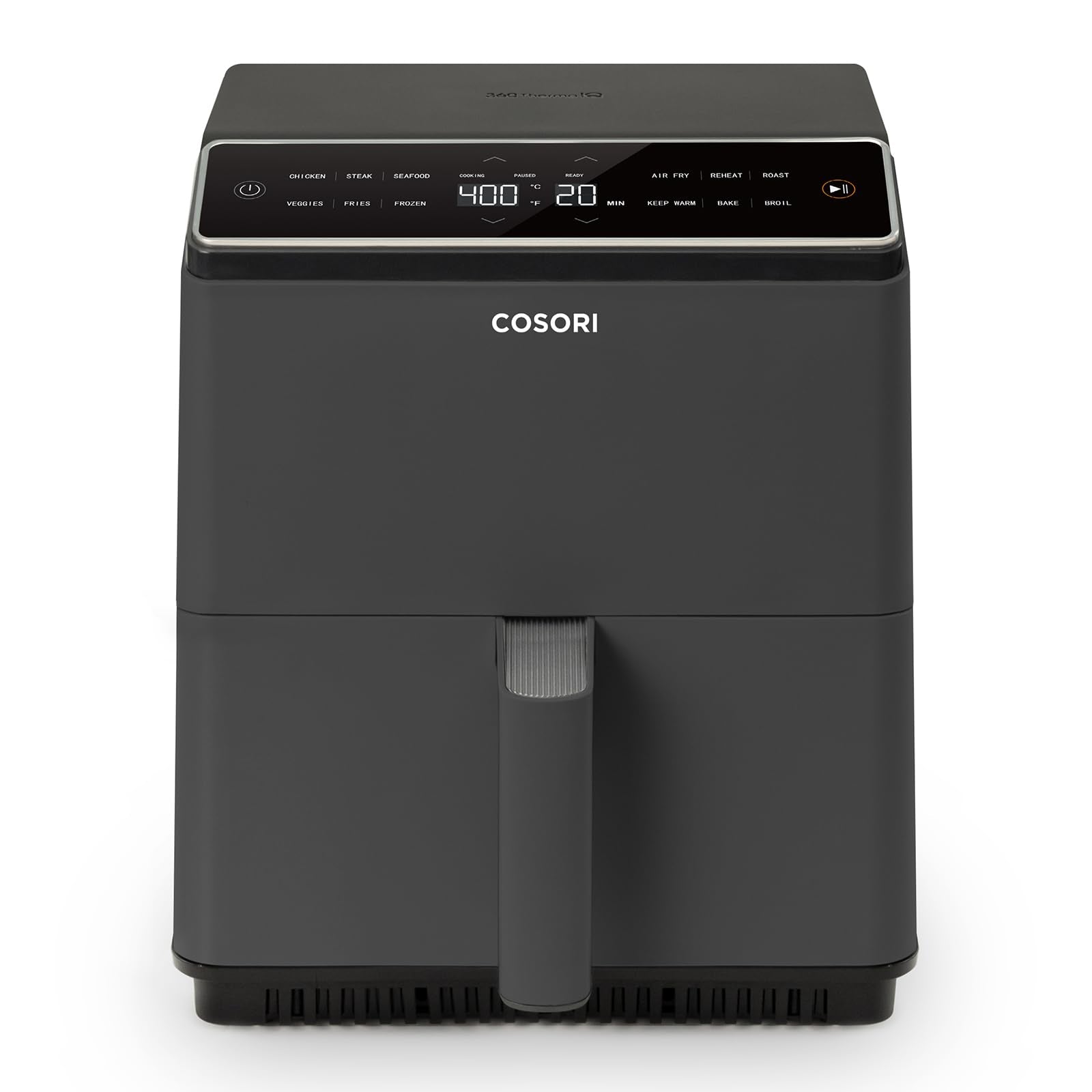 Cosori 9-in-1 TurboBlaze Air Fryer 6 Qt, PFAS-Free Ceramic Coating, 90°–450°F, Precise Heating for Even Results, Air Fry, Roast, Bake, Broil, Dry, Frozen, Proof, Reheat, Keep Warm, 120V, Dark Gray Gronata