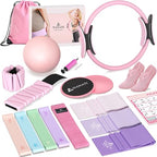 NANATI Pilates Kit 19PCS,Pilates Essentials Kit for Women,Pilates Equipment with 14.5" Pilates Ring and Ball,8 Resistance Bands,Ankle Weights,Sliders & Grip Socks Accessories for Starter Home Workouts Gronata