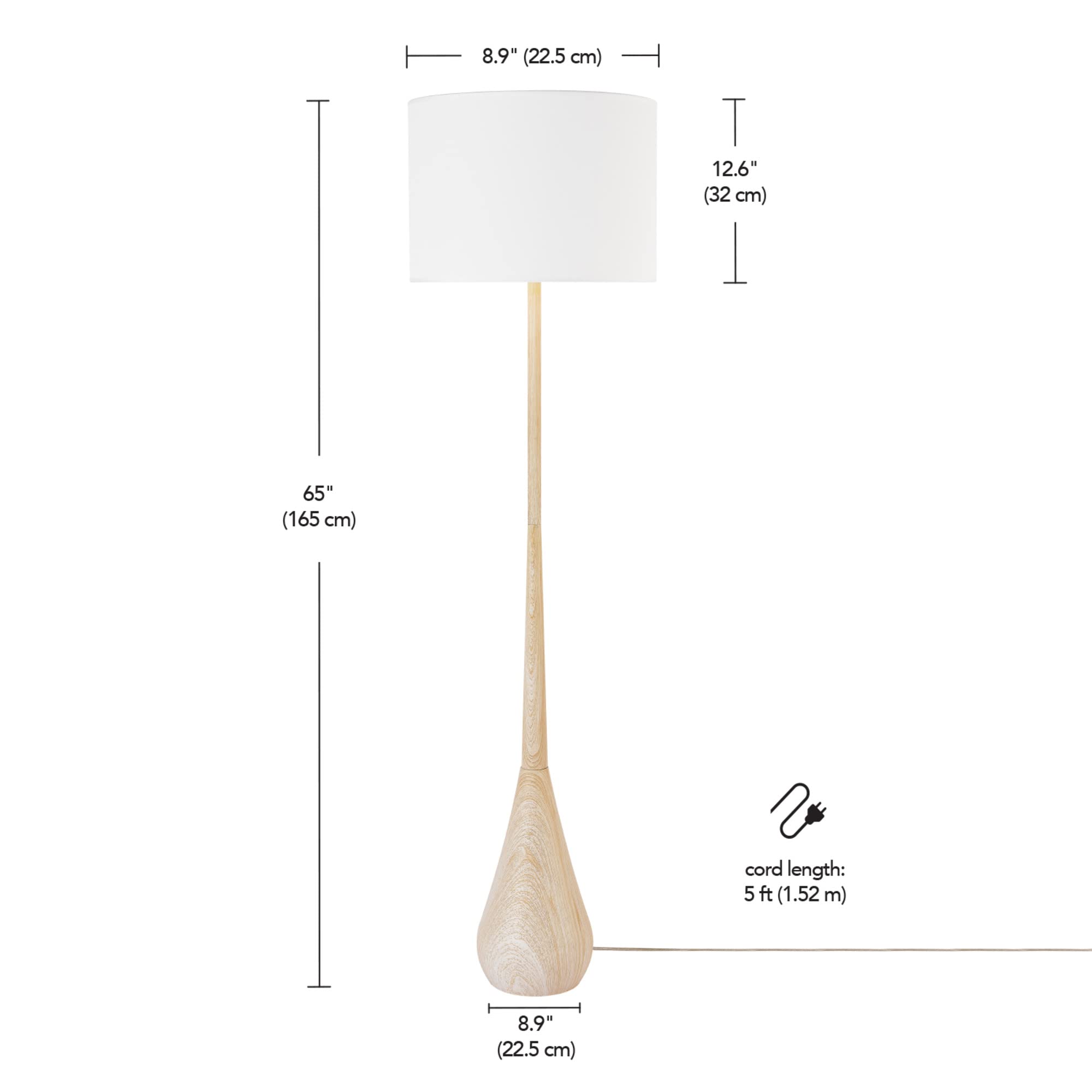 Globe Electric Novogratz x Globe Harrington 65" Floor Lamp, 2-Tone Faux Wood Base, White Fabric Shade, Socket Rotary Switch 67225 Gronata