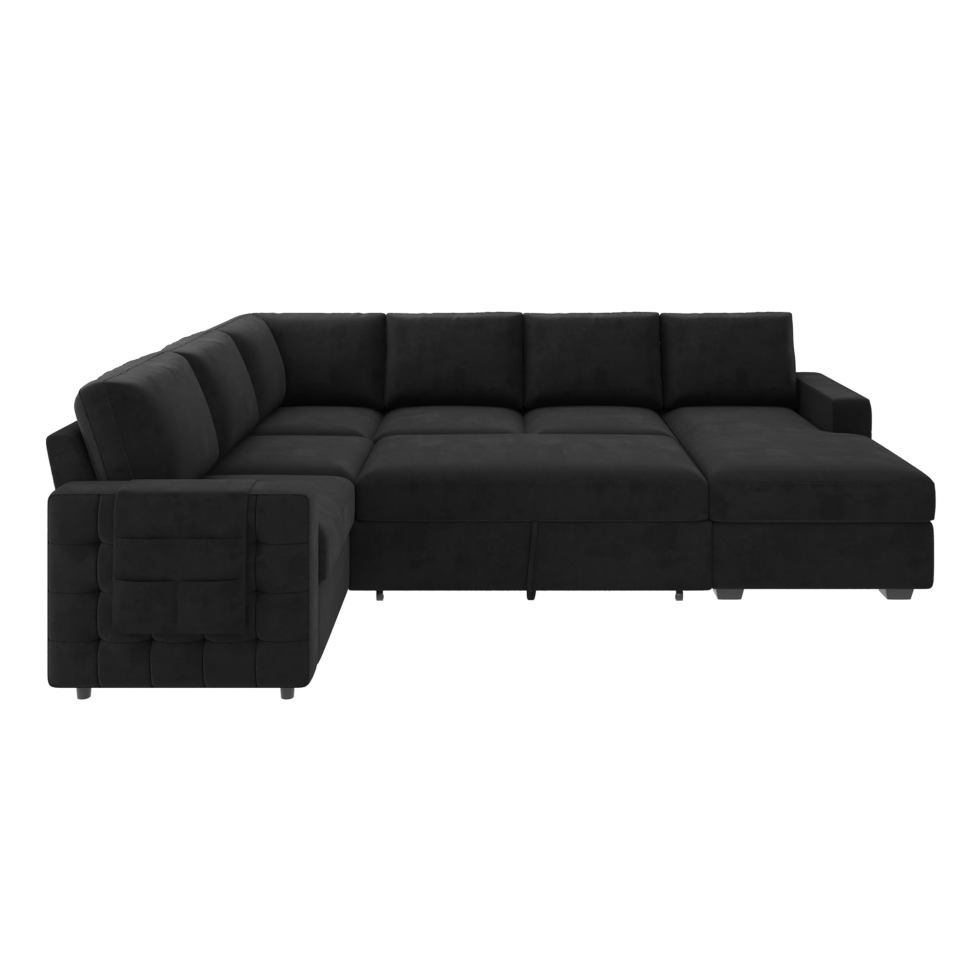 HONBAY Sectional Sleeper Sofa with Pull Out Bed U-Shape Sectional Couch Sleeper Bed with Storage Chaise 6 Seater Sleeper Sectional Sofa, Light Grey Gronata