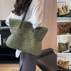Summer Woven Shoulder Bag Ins Fashion Large Capacity Handbags With Zipper Women's Beach Bags Gronata