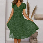 Printed V-Neck Short-Sleeved Lace-Up Dress Gronata