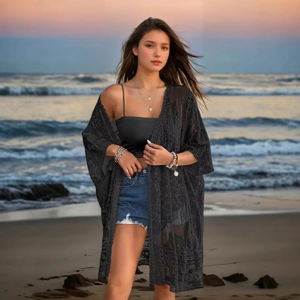 Women's Sexy See-through Water-soluble Lace Embroidered Cardigan Gronata