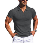 Polo Shirt Lapel V-neck Vertical Striped Short Sleeve Men's T-shirt Gronata
