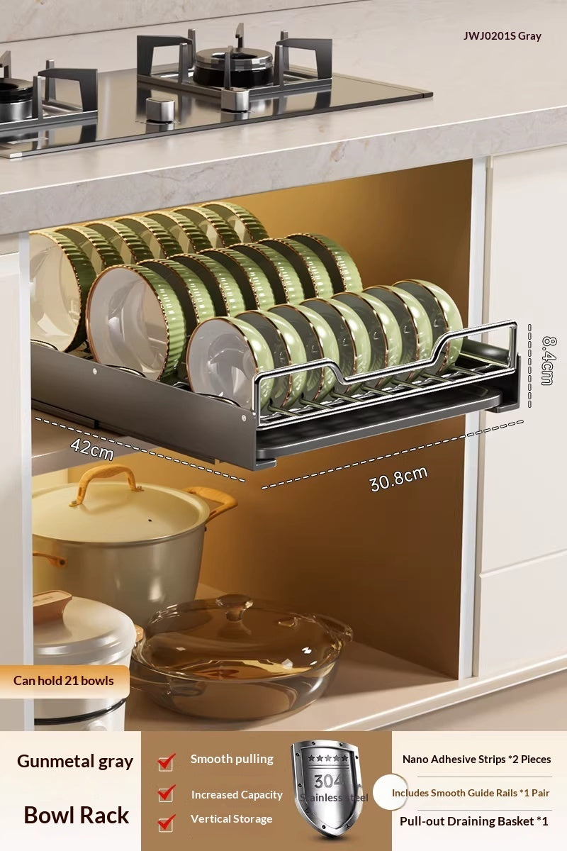 Stainless Steel Kitchen Cabinet Pull-out Drawer Type Dish Rack Storage Organizer