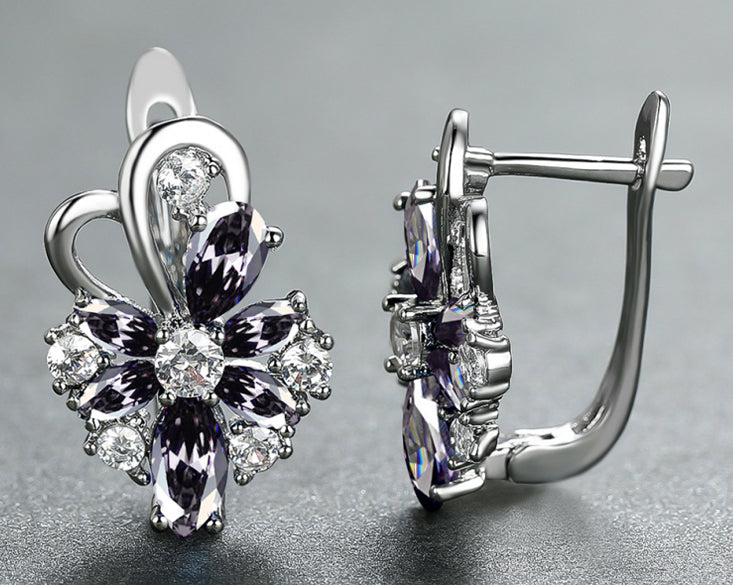Rose Ring Colorful Flower Drop-shaped Zircon Earrings Gronata