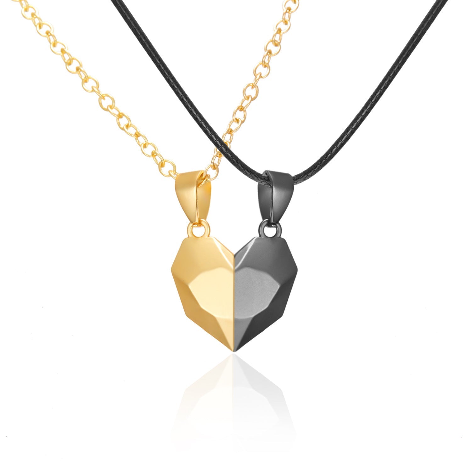 Attractive Wishing Stone Couple Pendant Necklace Ancient Love Token Heart-shaped Electrocardiogram Magnetic Heart Pendant Splicing Necklace Valentine's Day Gift Gronata