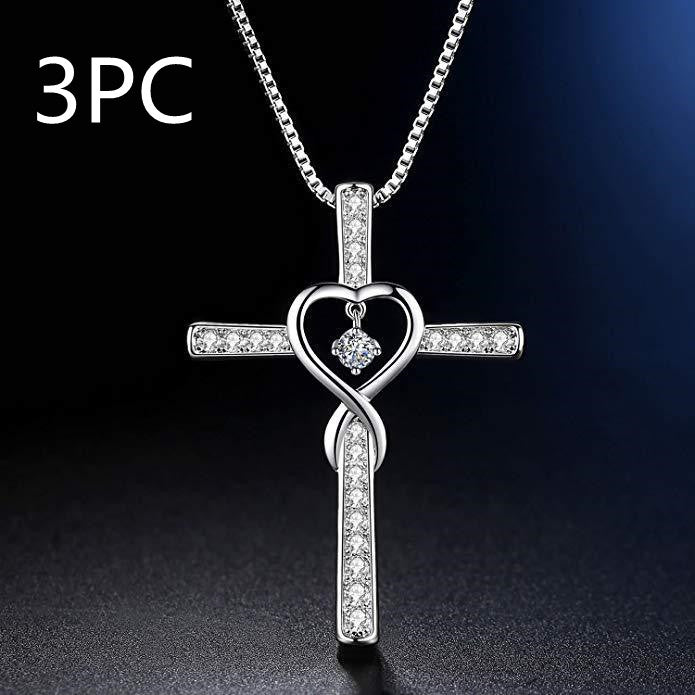 Infinity Love God We Trust Christian Cross Birthstone Crystal Pendant Necklace Colour Gems Zircon Heart Necklace Women Jewelry Gronata