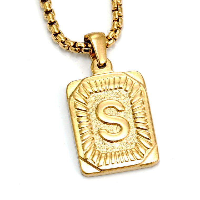 European And American Fashion Men's All-stainless Steel Letter Pendant Gold-plated 18K Titanium Steel Letter Necklace Gronata