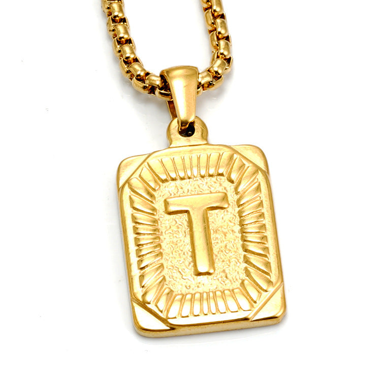 European And American Fashion Men's All-stainless Steel Letter Pendant Gold-plated 18K Titanium Steel Letter Necklace Gronata