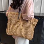 Summer Woven Shoulder Bag Ins Fashion Large Capacity Handbags With Zipper Women's Beach Bags Gronata