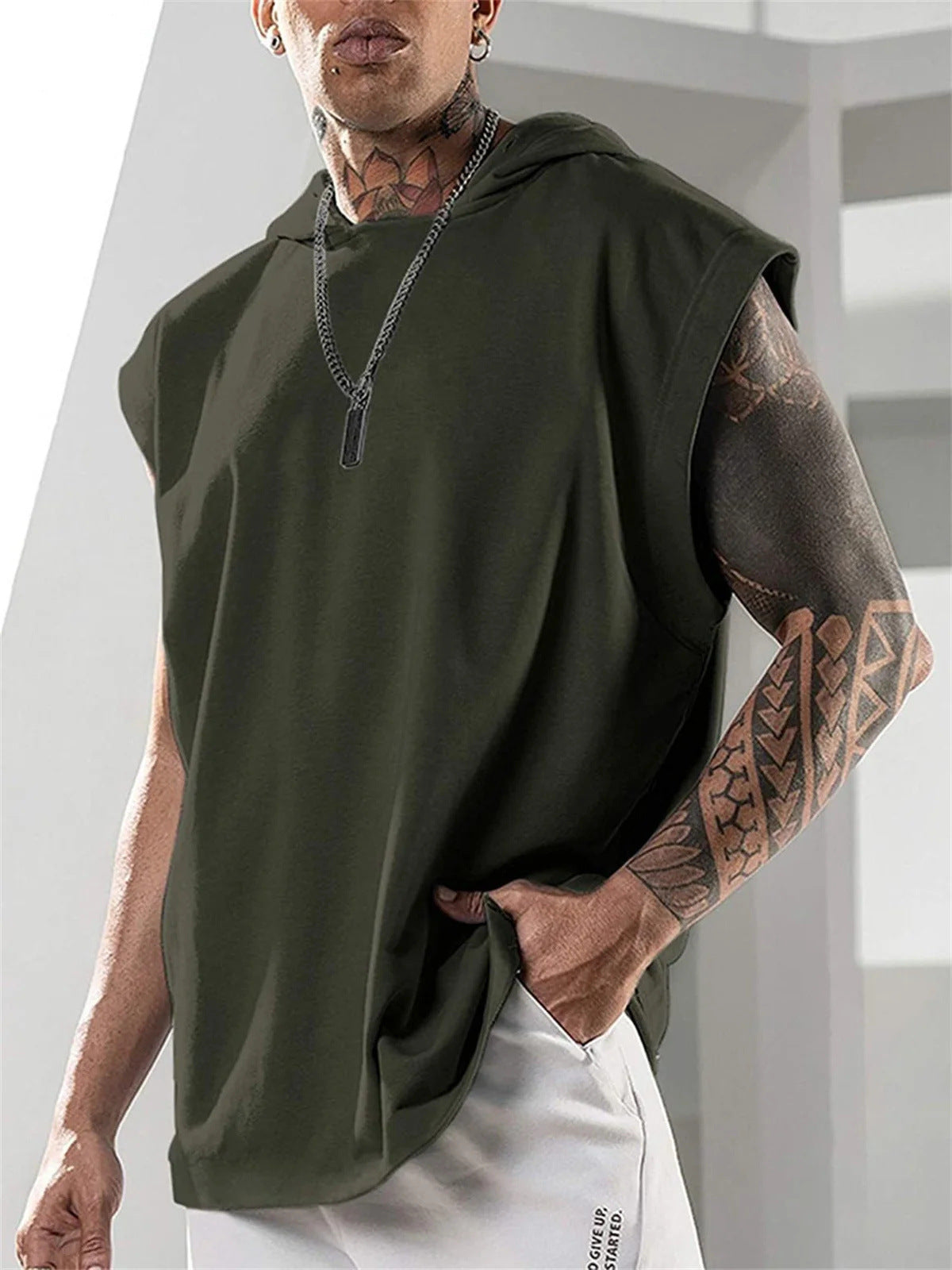 Summer Mens Sleeveless Loose Fitness Hooded Sports Vest Gronata