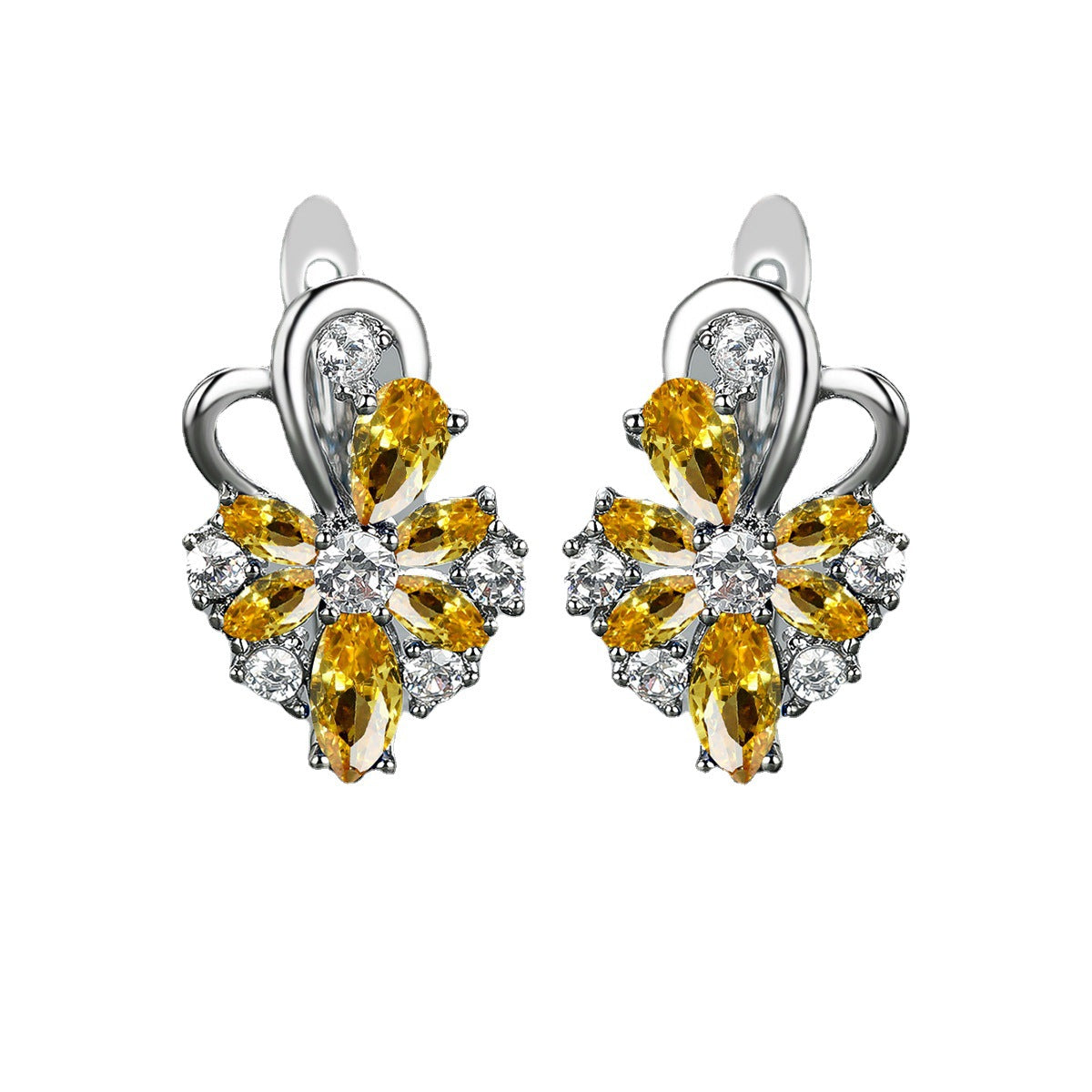 Rose Ring Colorful Flower Drop-shaped Zircon Earrings Gronata