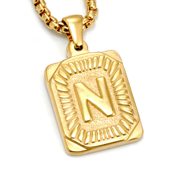 European And American Fashion Men's All-stainless Steel Letter Pendant Gold-plated 18K Titanium Steel Letter Necklace Gronata