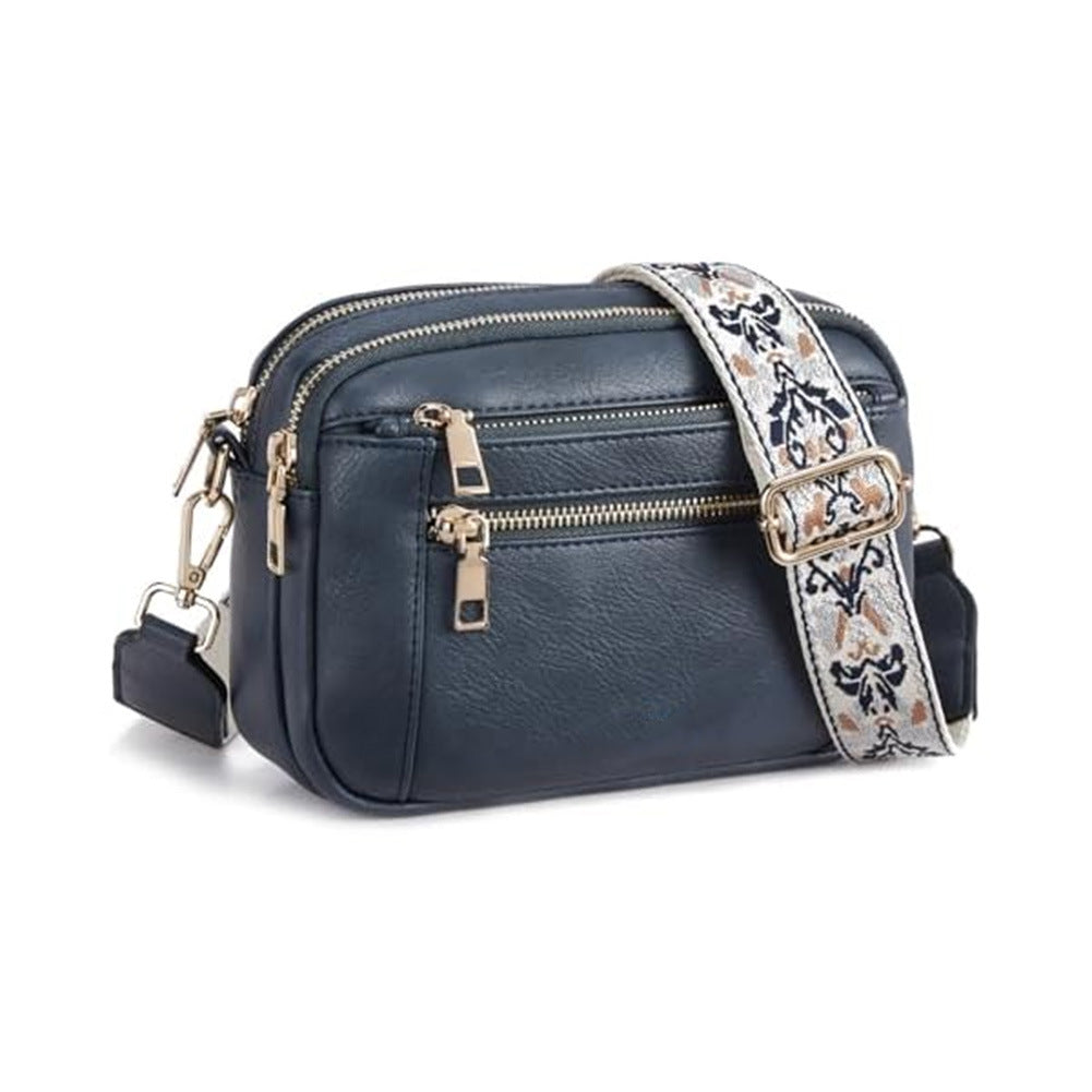 Triple-zipper Shoulder Bag With Floral Embroidered Straps Fashion Colorblock Multi-functional Crossbody Bags For Women Gronata