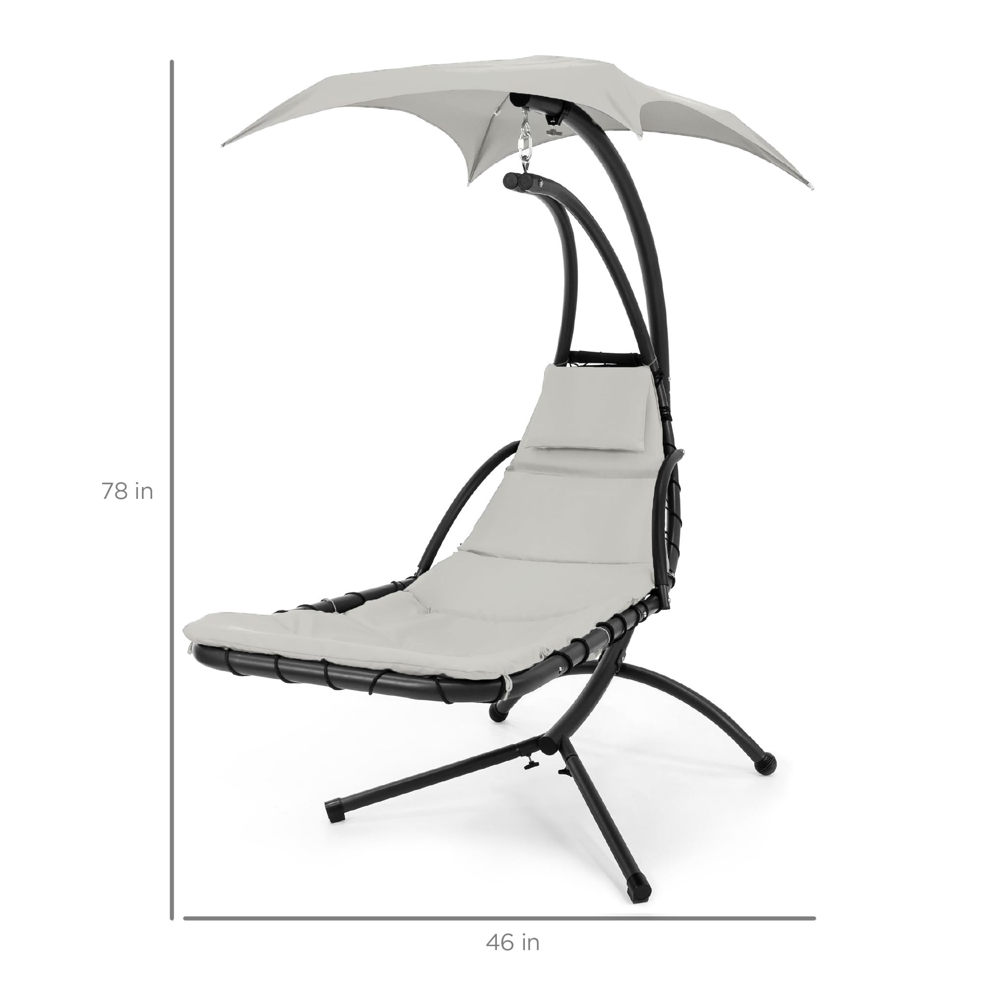 Best Choice Products Outdoor Hanging Curved Steel Chaise Lounge Chair Swing w/Built-in Pillow and Removable Canopy - Navy Blue Gronata