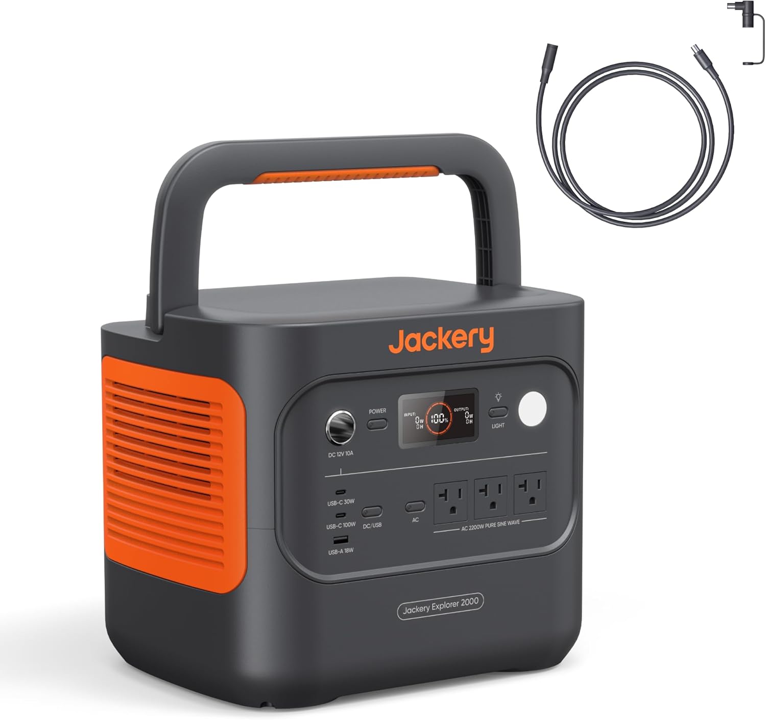 Jackery Explorer 2000 v2 Portable Power Station with 16ft DC Extension Cable, 2042Wh LiFePO4 Battery, 2200W Solar Generator, USB-C PD 100W Fast Charging for Camping, Home Use(Solar Panel Optional) Gronata
