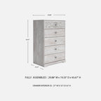 Signature Design by Ashley Shawburn Rustic 5 Drawer Chest of Smooth-Gliding Drawers and Safety Stop, White & Gray Gronata