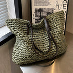 Summer Woven Shoulder Bag Ins Fashion Large Capacity Handbags With Zipper Women's Beach Bags Gronata